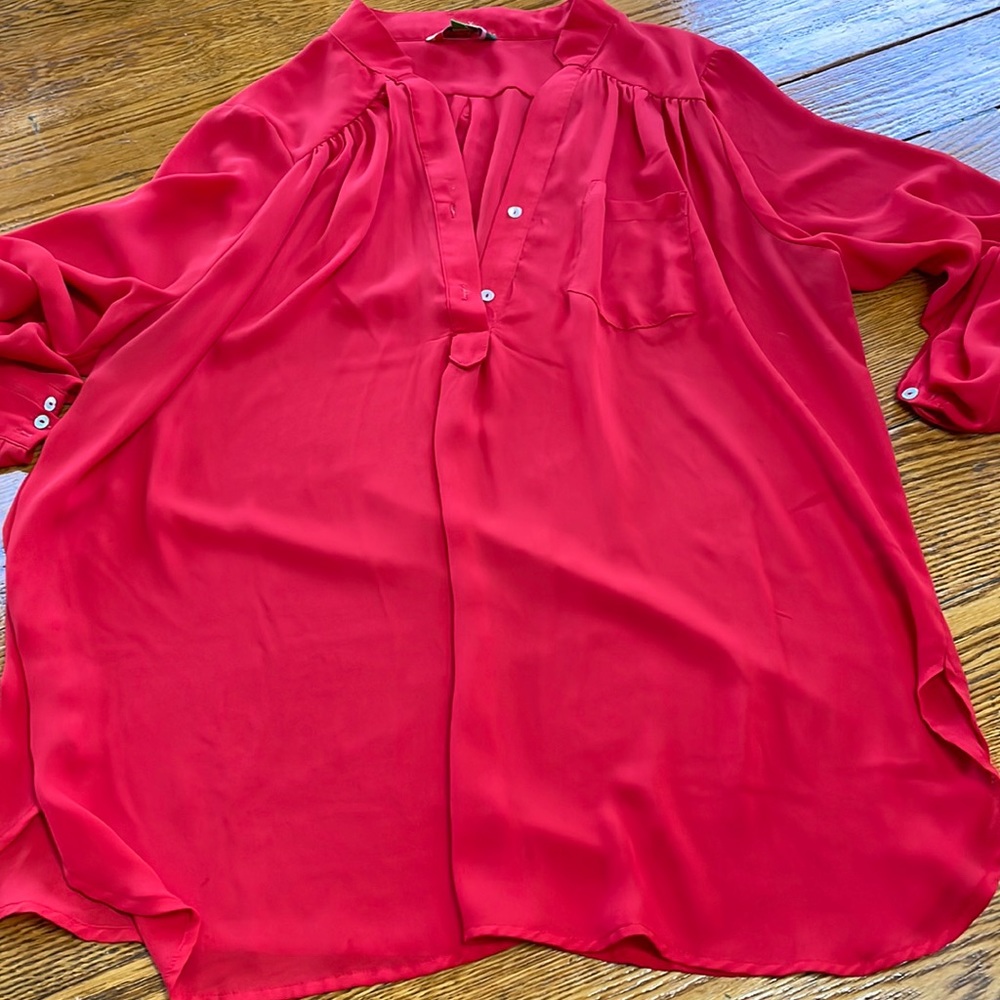 Fervour true red pullover blouse, polyester.  Size 2X.  Good condition.
